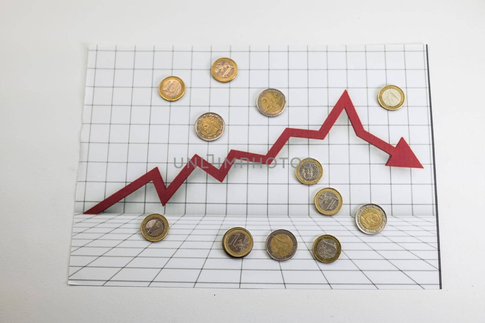 euro coins different denominations with statistics as colorful background