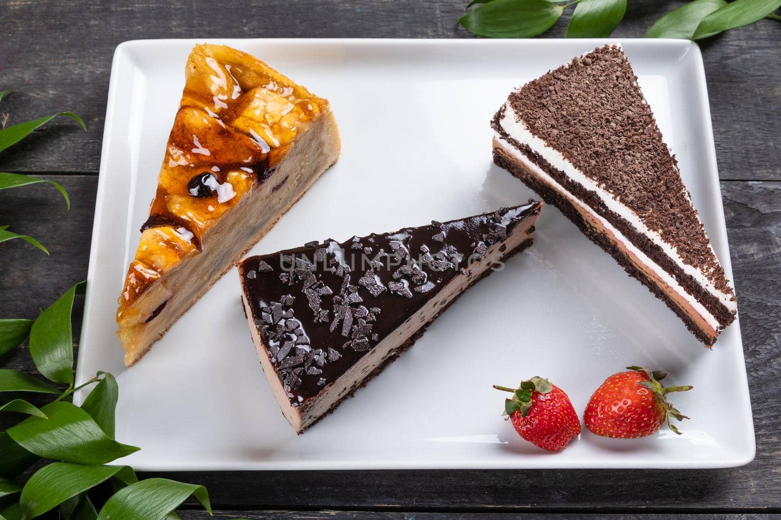 Beautiful chocolate cakes, desserts, top view