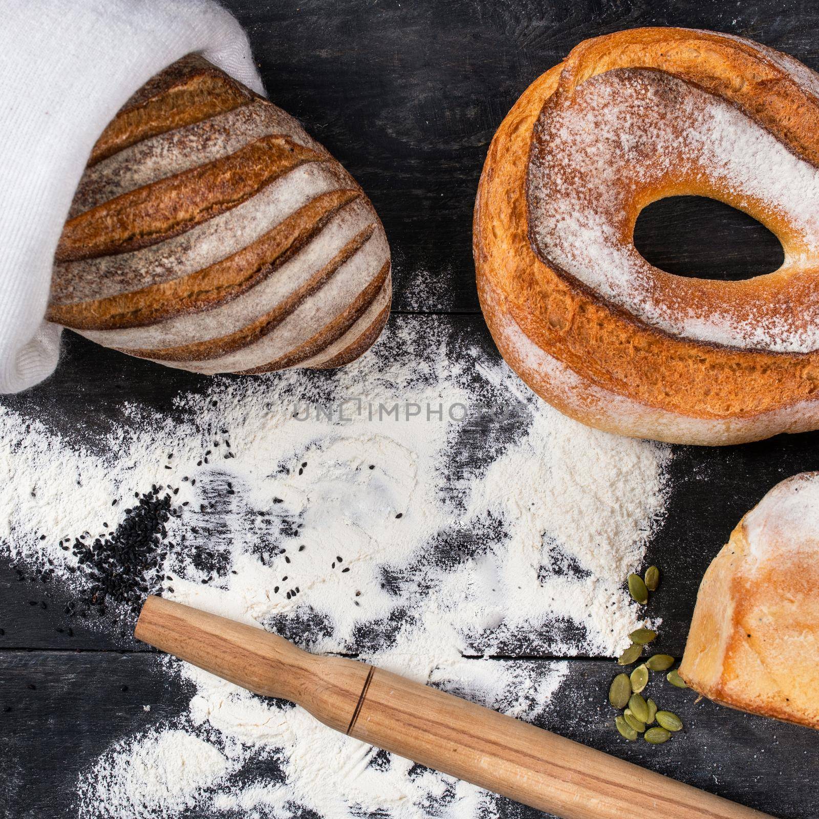 Tasty breads with flour and cereal plant