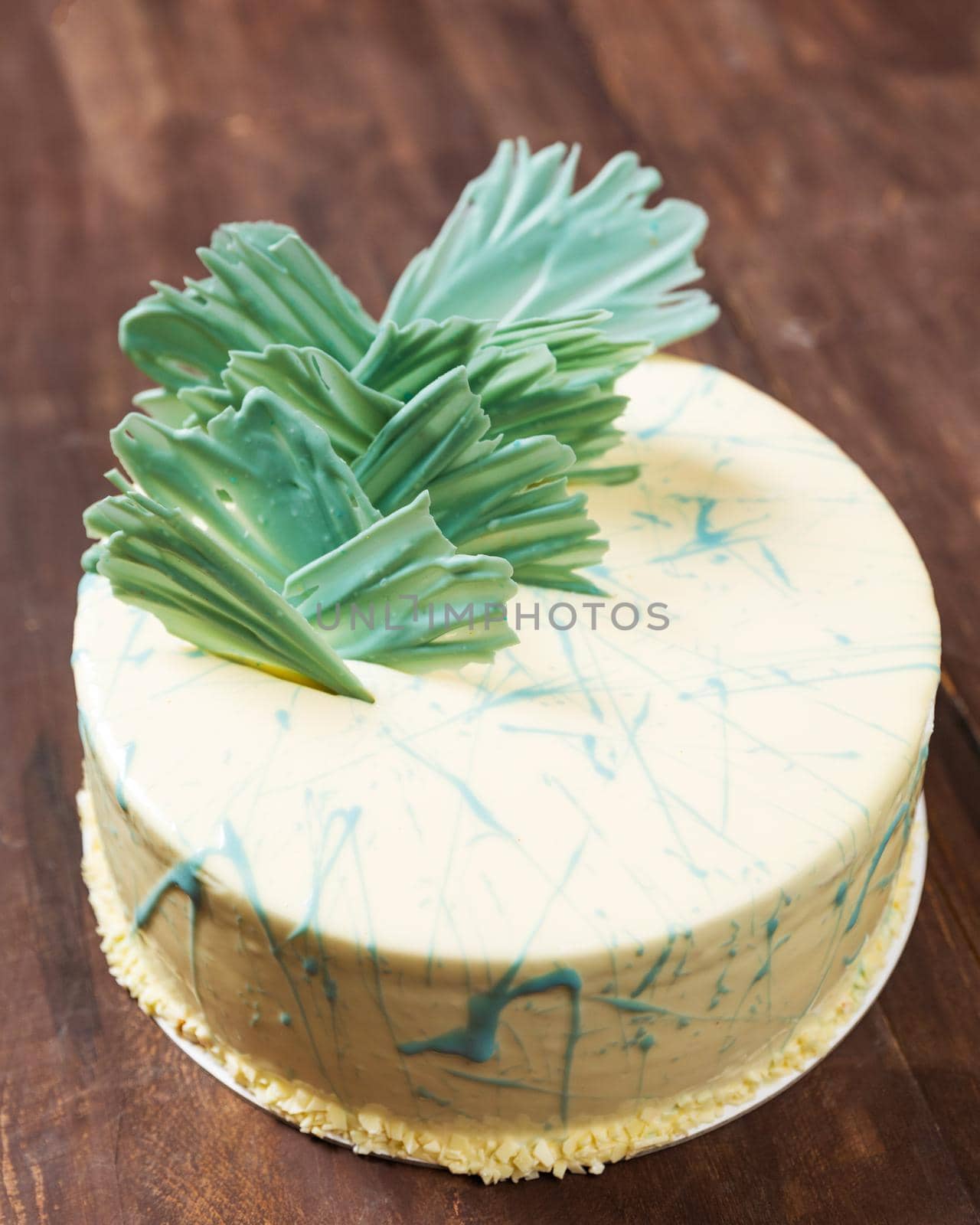 Beautiful cake on the wooden table, close up