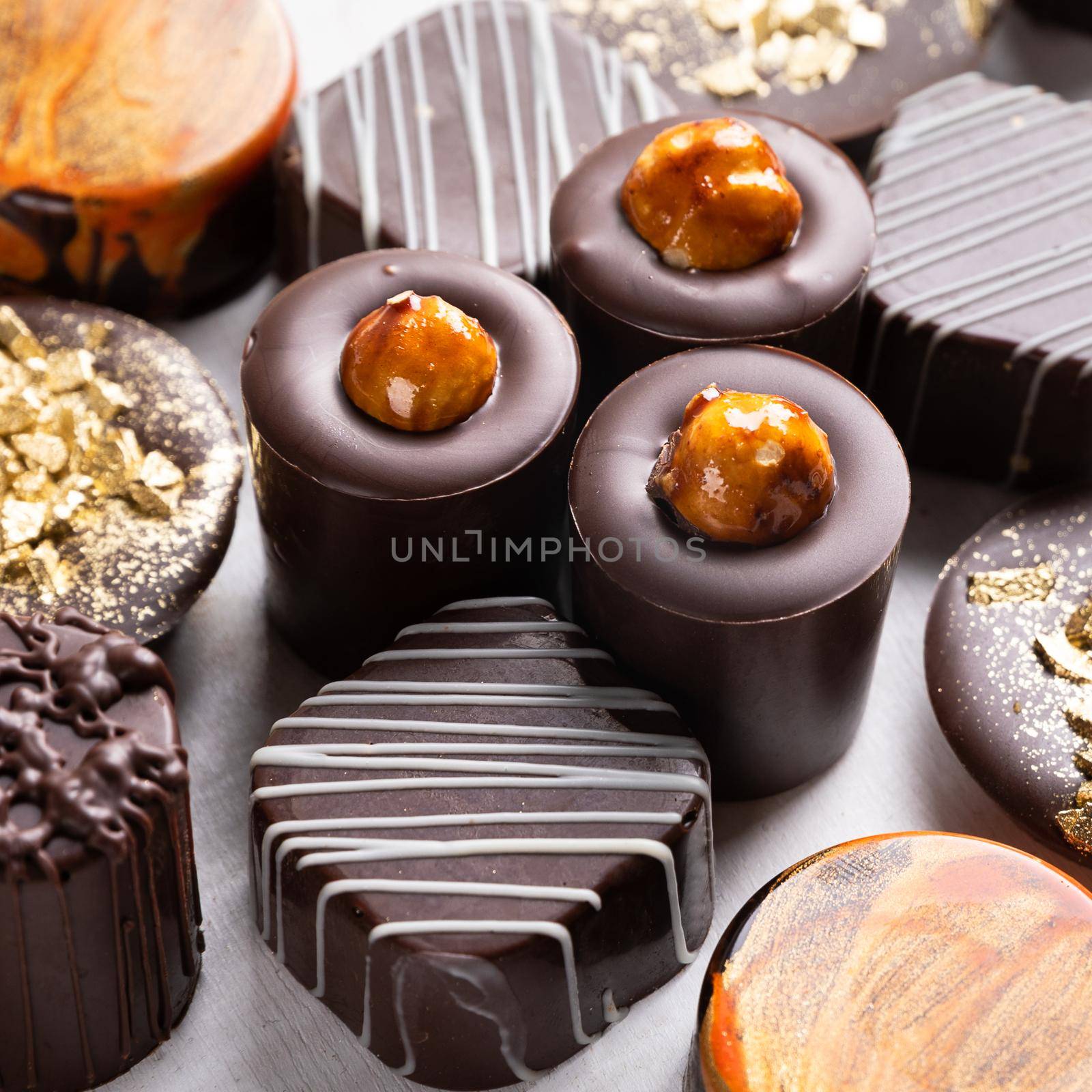 Tasty chocolate pieces close up