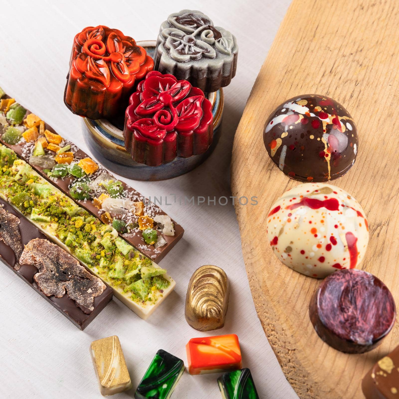 Beautiful chocolates with nuts close up by ferhad