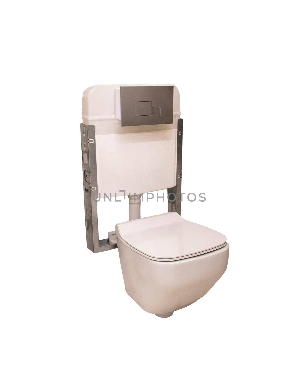 New clean white ceramic toilet bowl with white background
