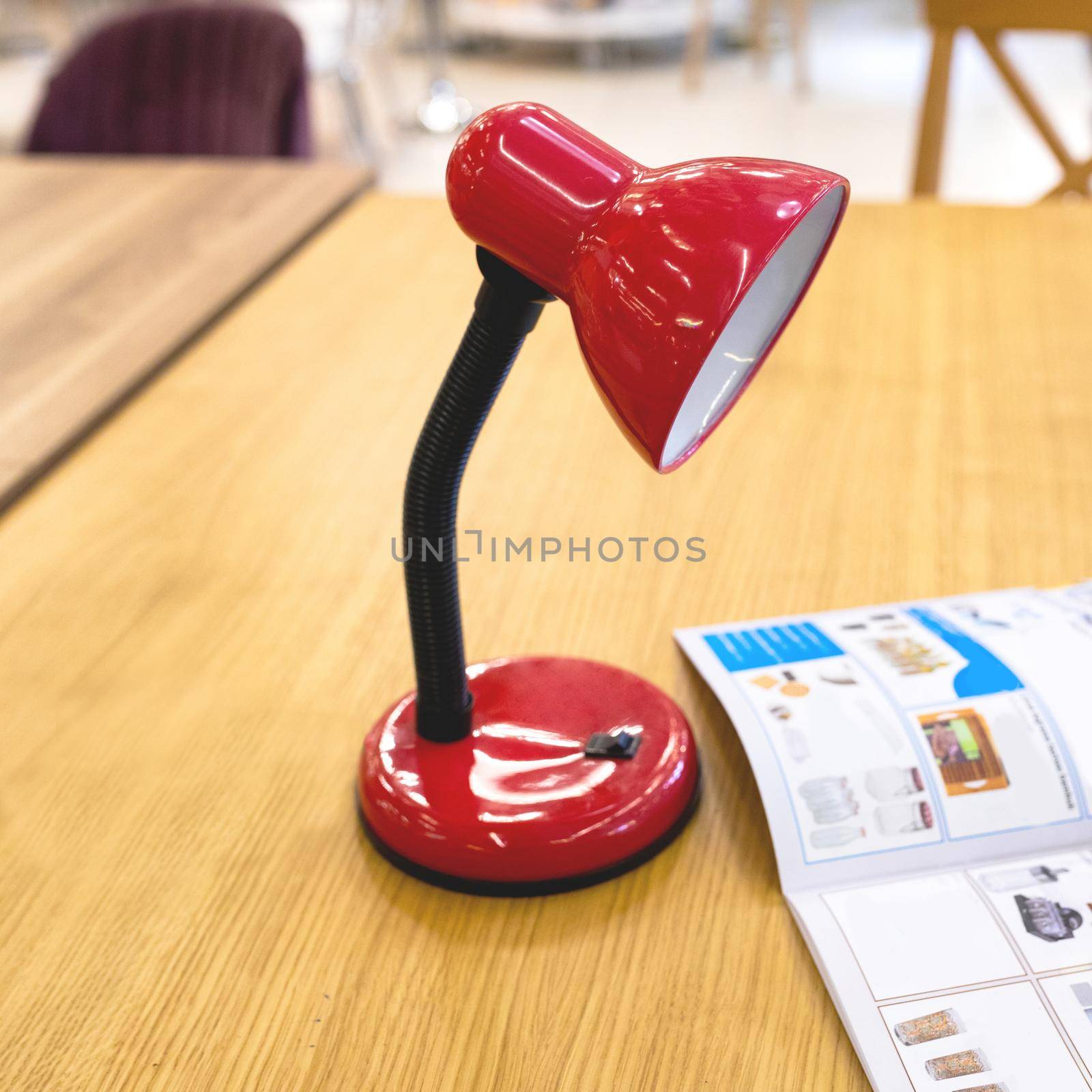 Red desk lamp close up