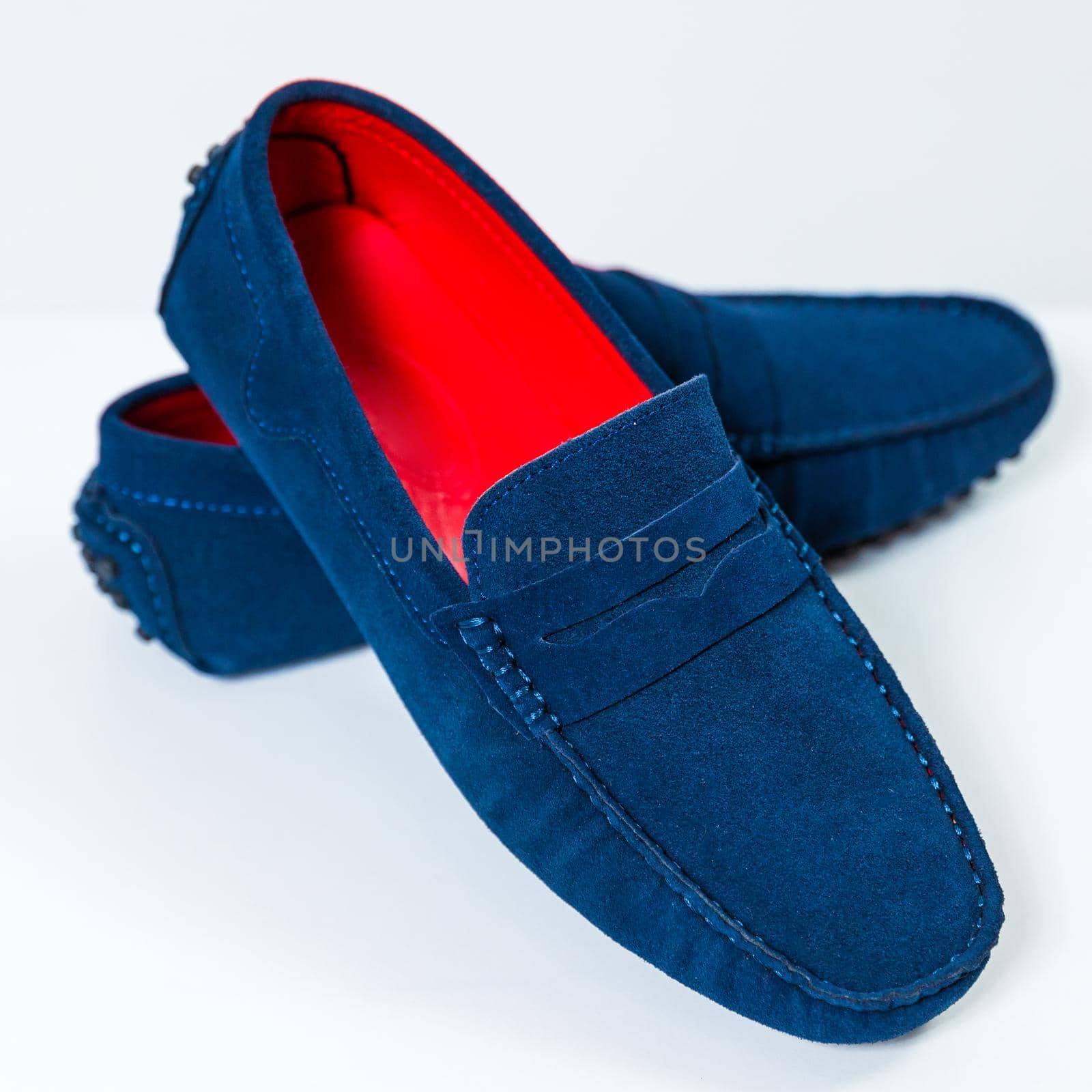 Men's classic blue shoes close up