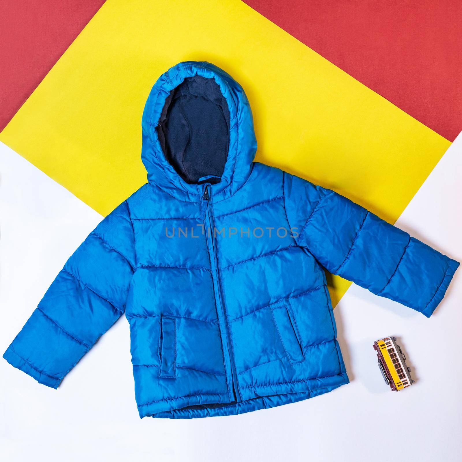 Blue hood jacket mock up isolated top view by ferhad