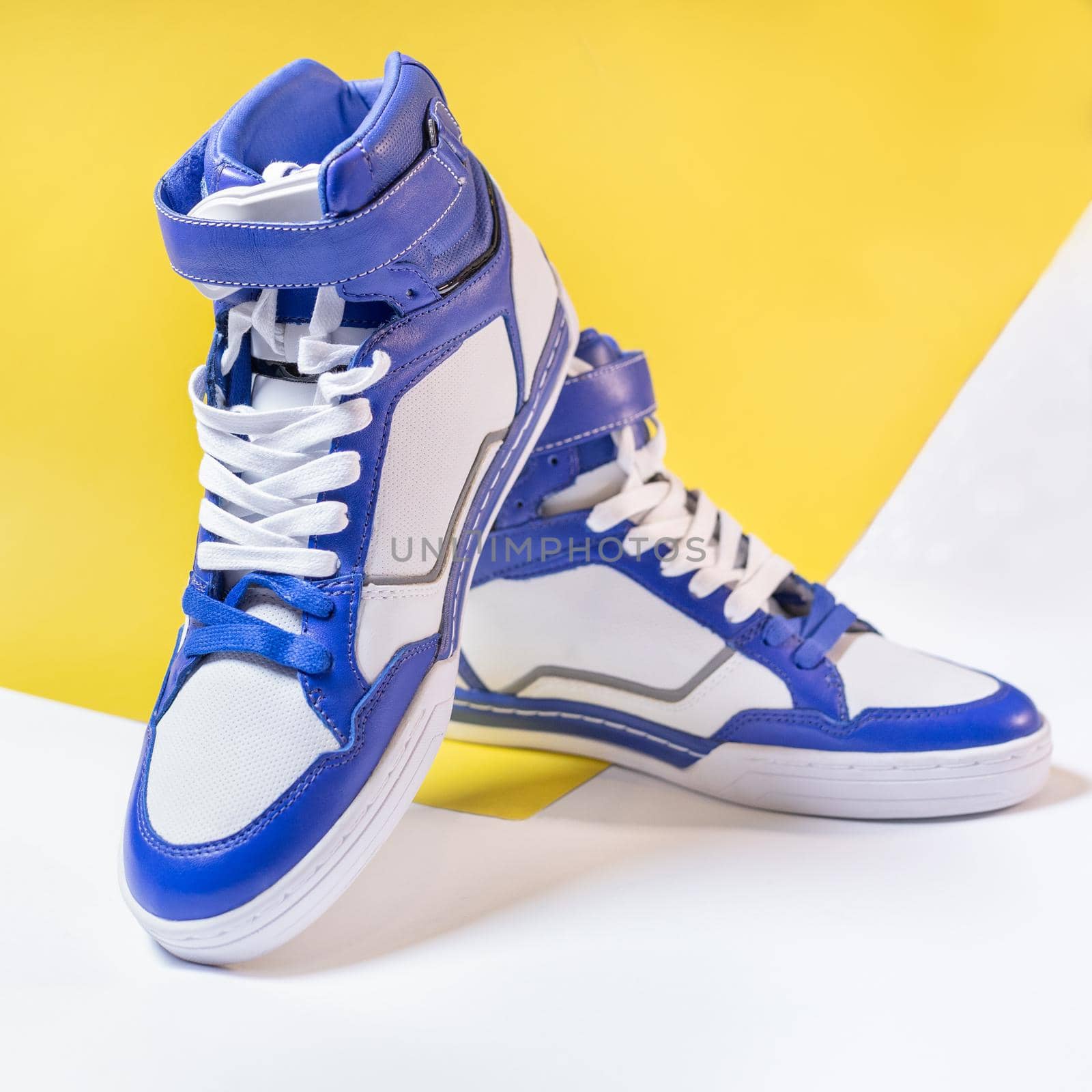 Blue white high tops shoes isolated