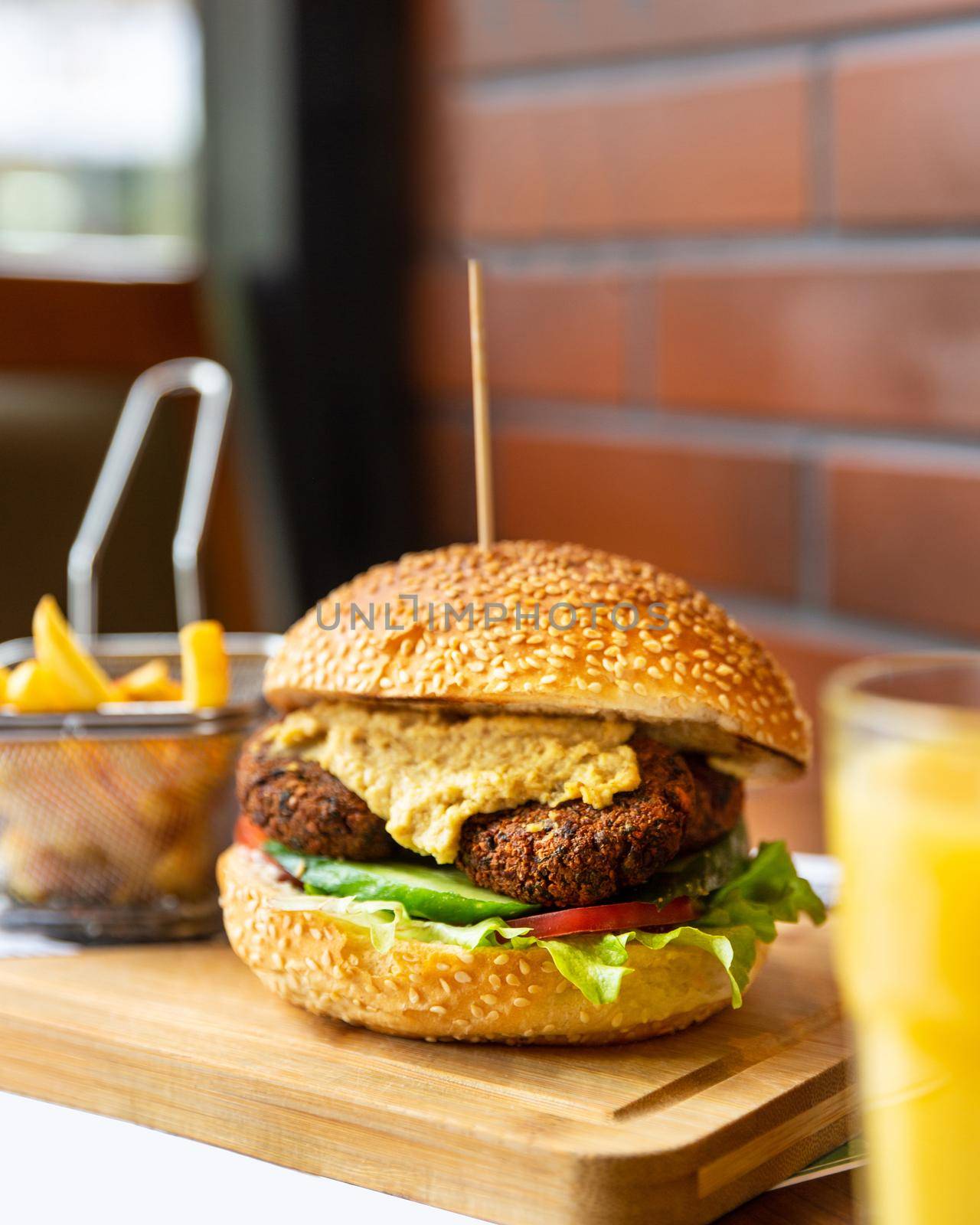 Vegetarian, Veggie burger with french fries