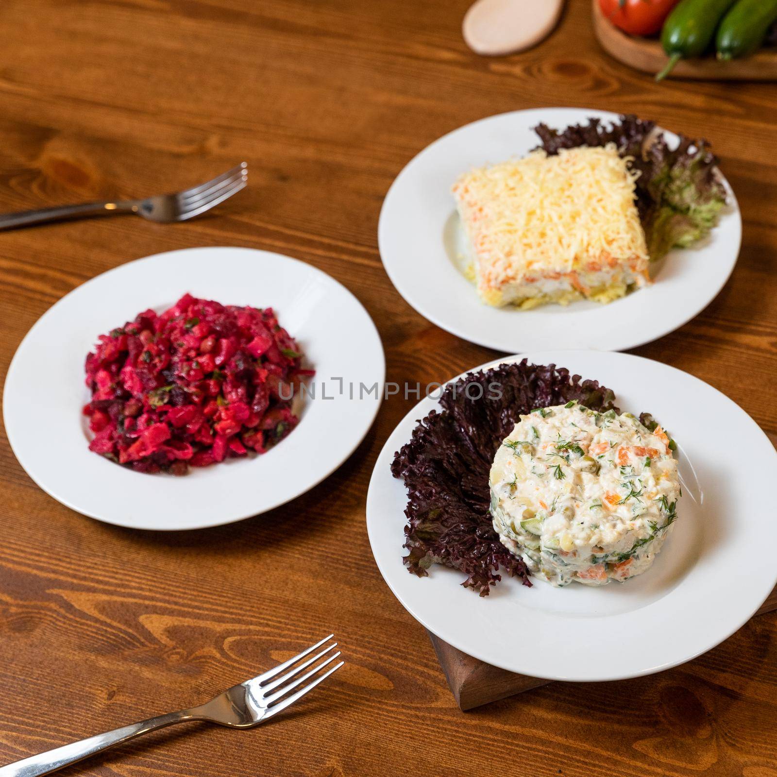 Tasty beetroot, mimosa stolichny salad