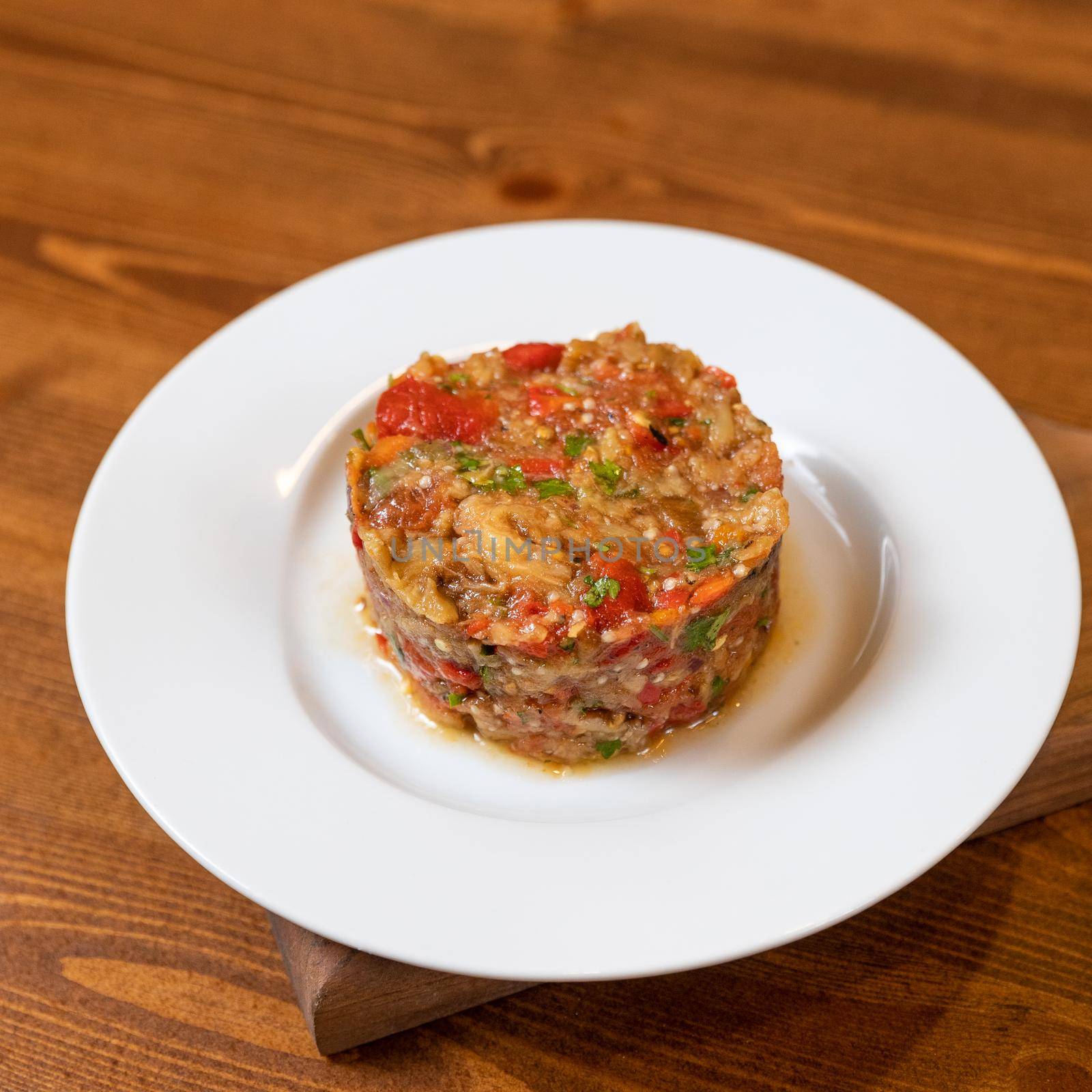 Fresh eggplant salad close up