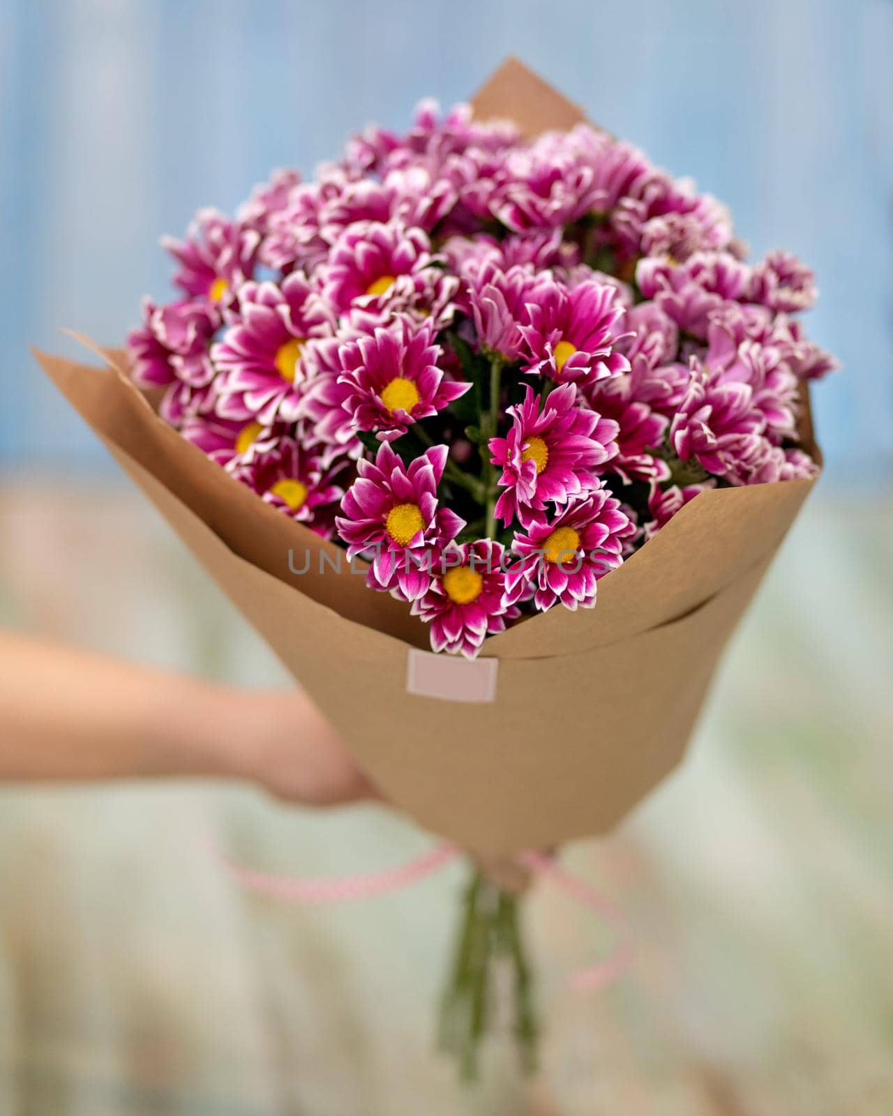 Woman Holding Pink flower Bouquet by ferhad