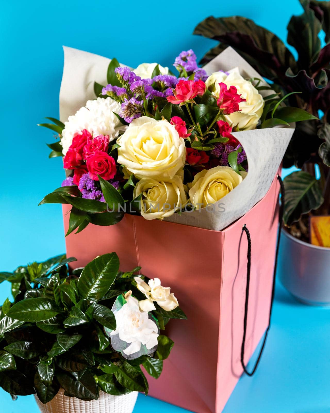 Flower bouquet in the box with gardenia plant by ferhad