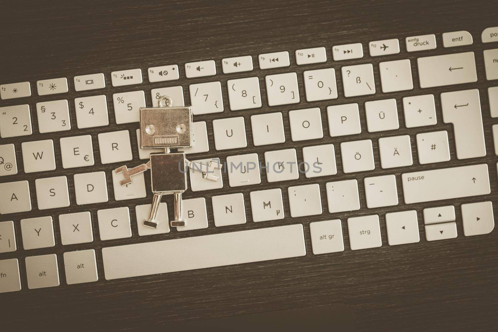 Symbol for a chatbot or social bot and algorithms, program code in the background