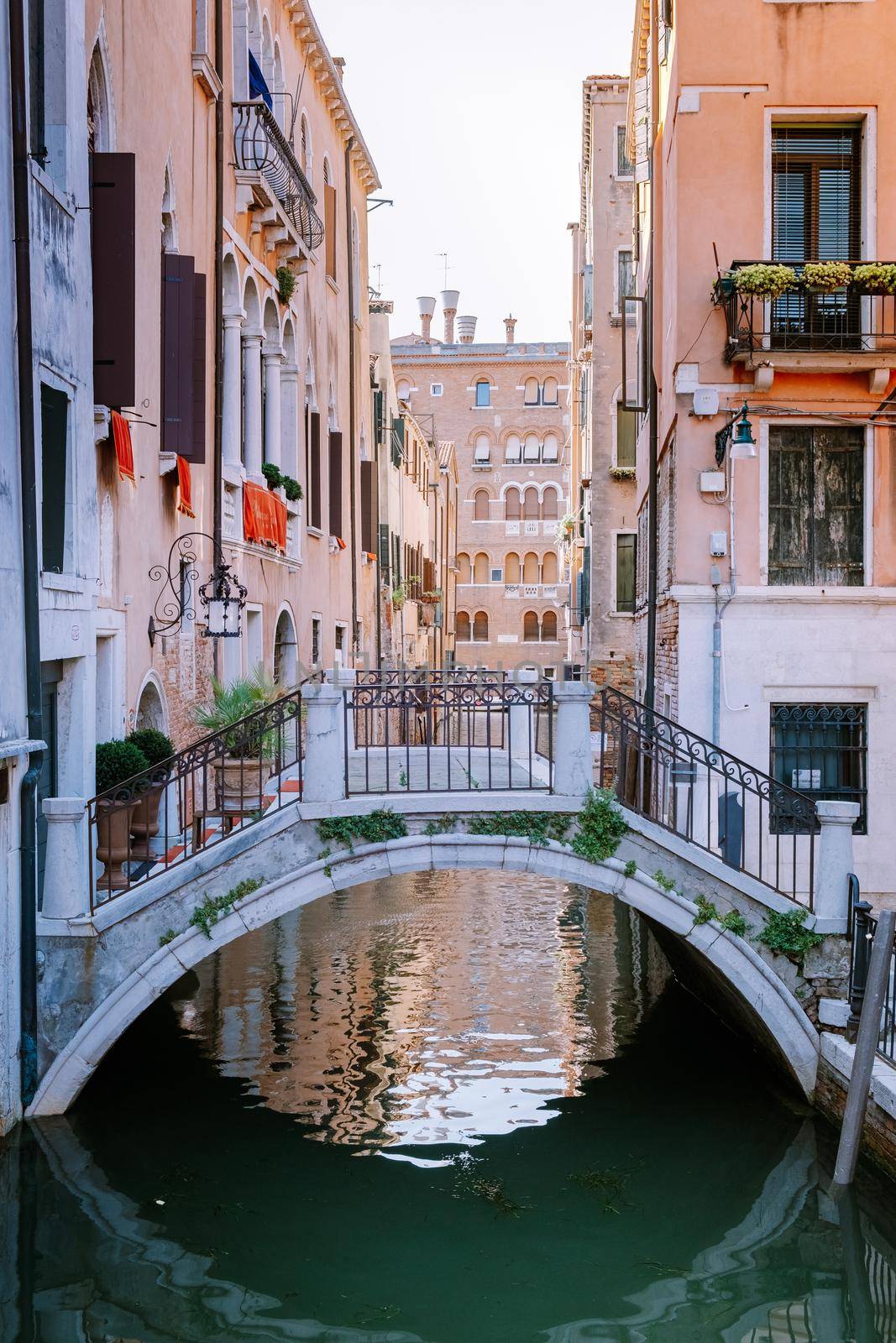 Beautiful venetian street in summer day, Italy. Venice Europe