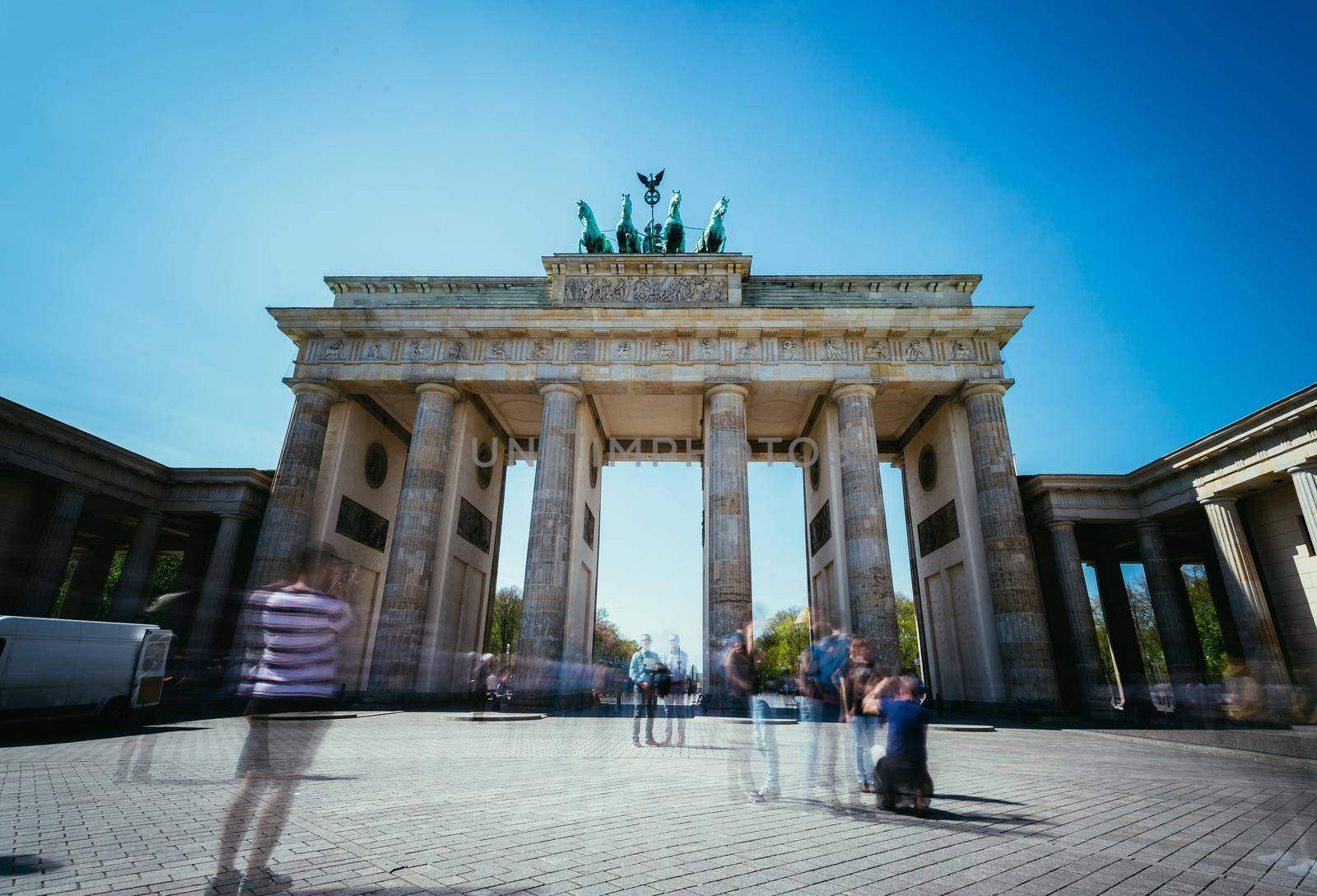 Front picture of the Brandenburger Gate in Berlin, Germany in summer time.
