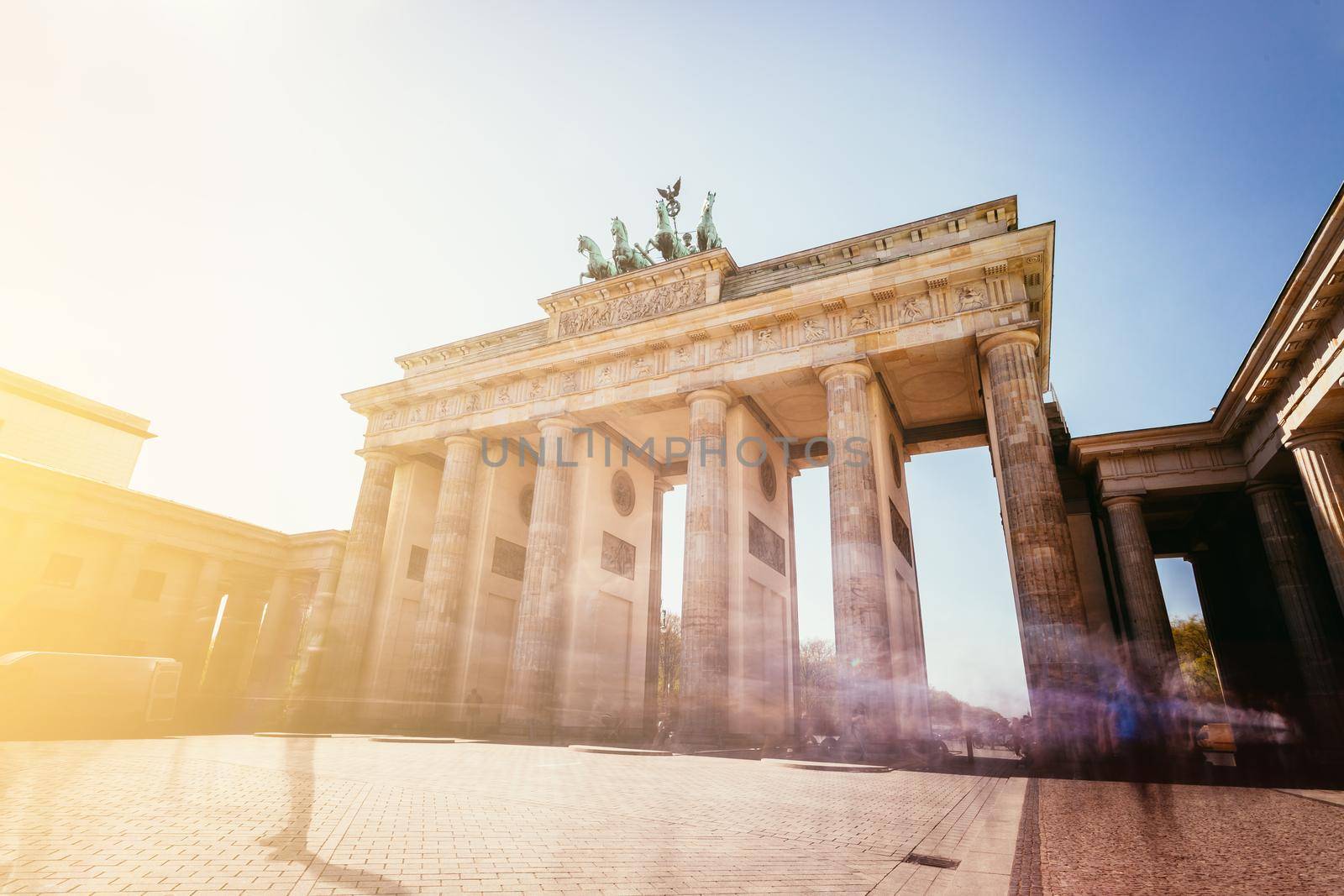 Front picture of the Brandenburger Gate in Berlin, Germany in summer time.
