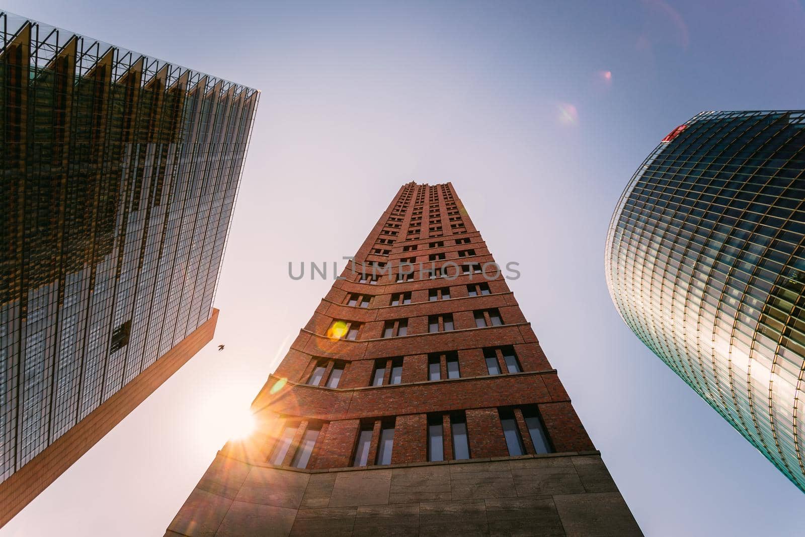 Potsdamer square, Berlin: Skyscrapers evening scenery