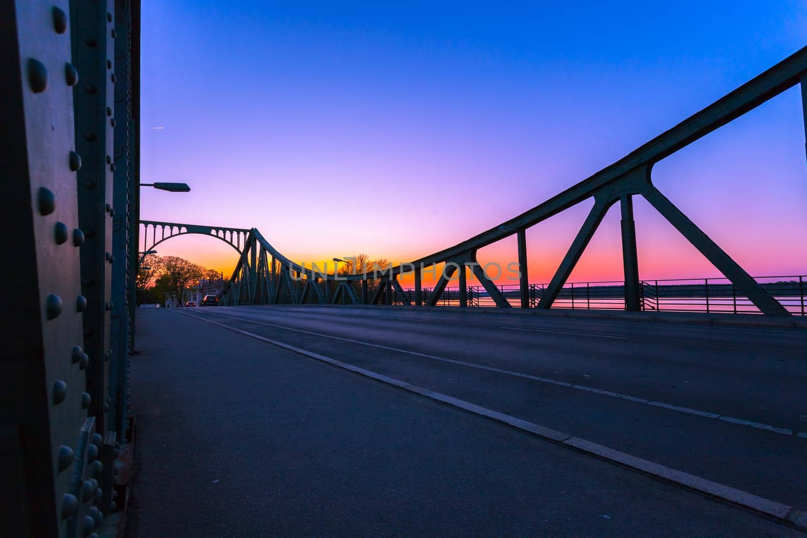 Silhouette of Glienicker Bridge in Berlin, evening scenery