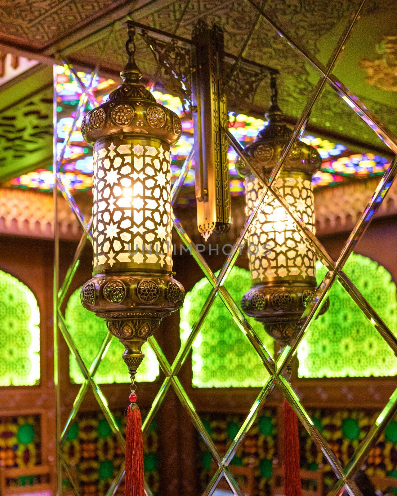 Arabic lantern in the interior, Ramadan background