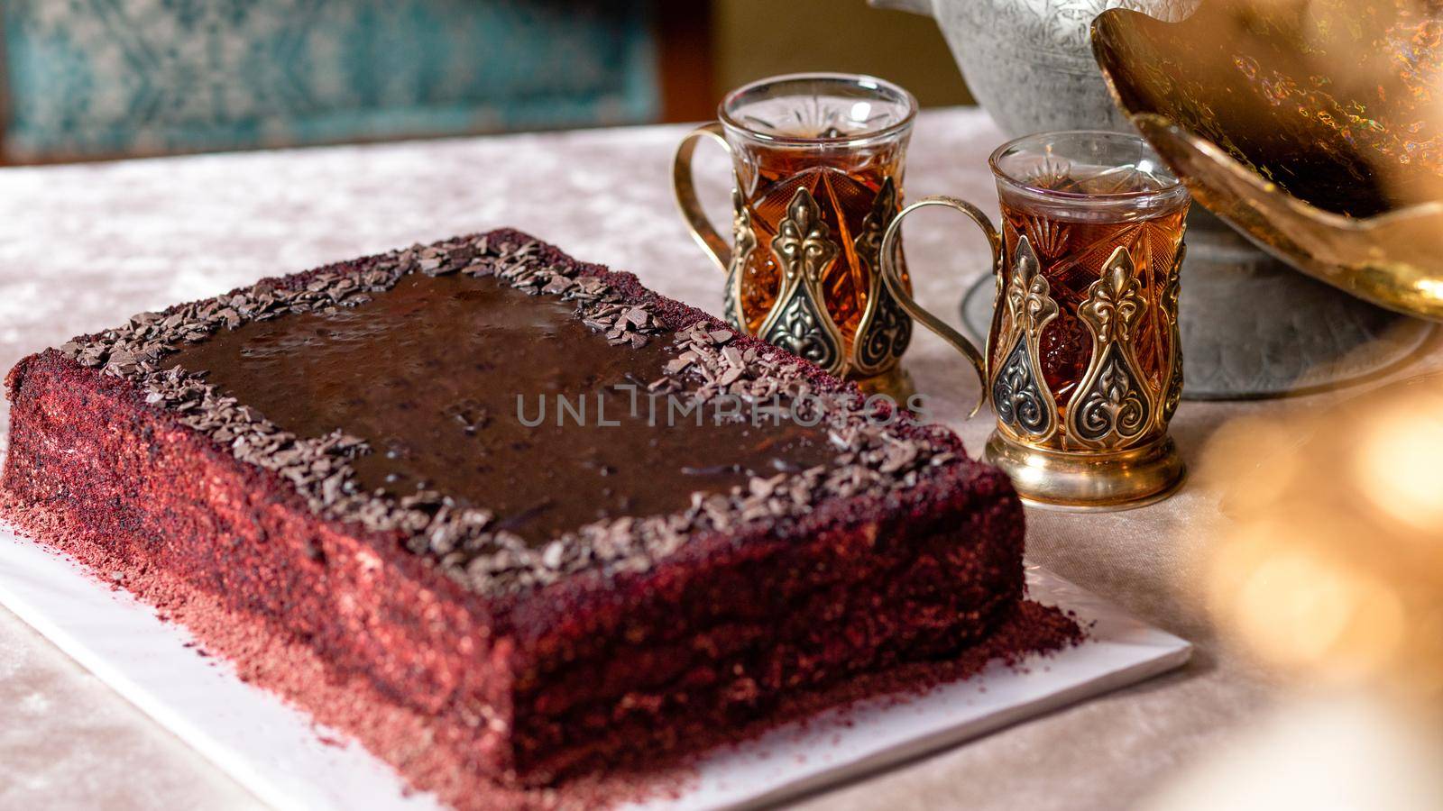 Arabic glass and red cake close up by ferhad