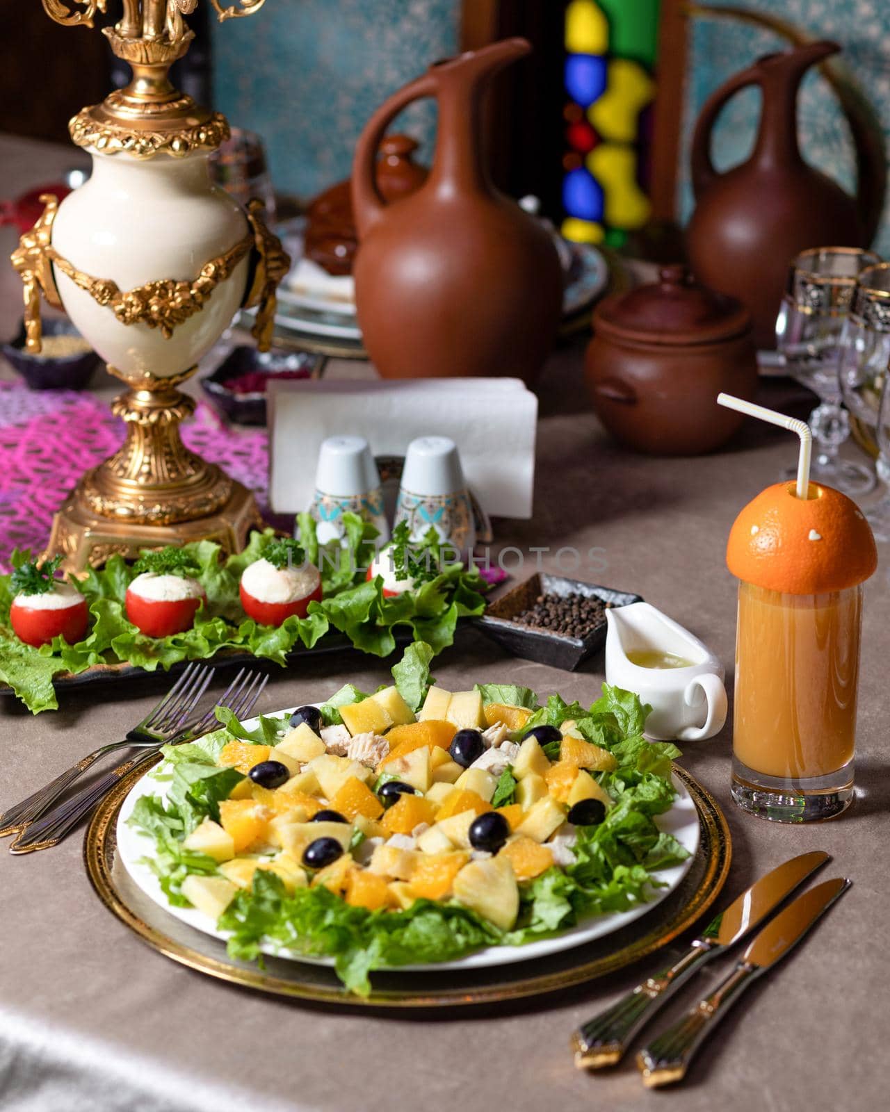 Tasty pumpkin salad on the table close up by ferhad