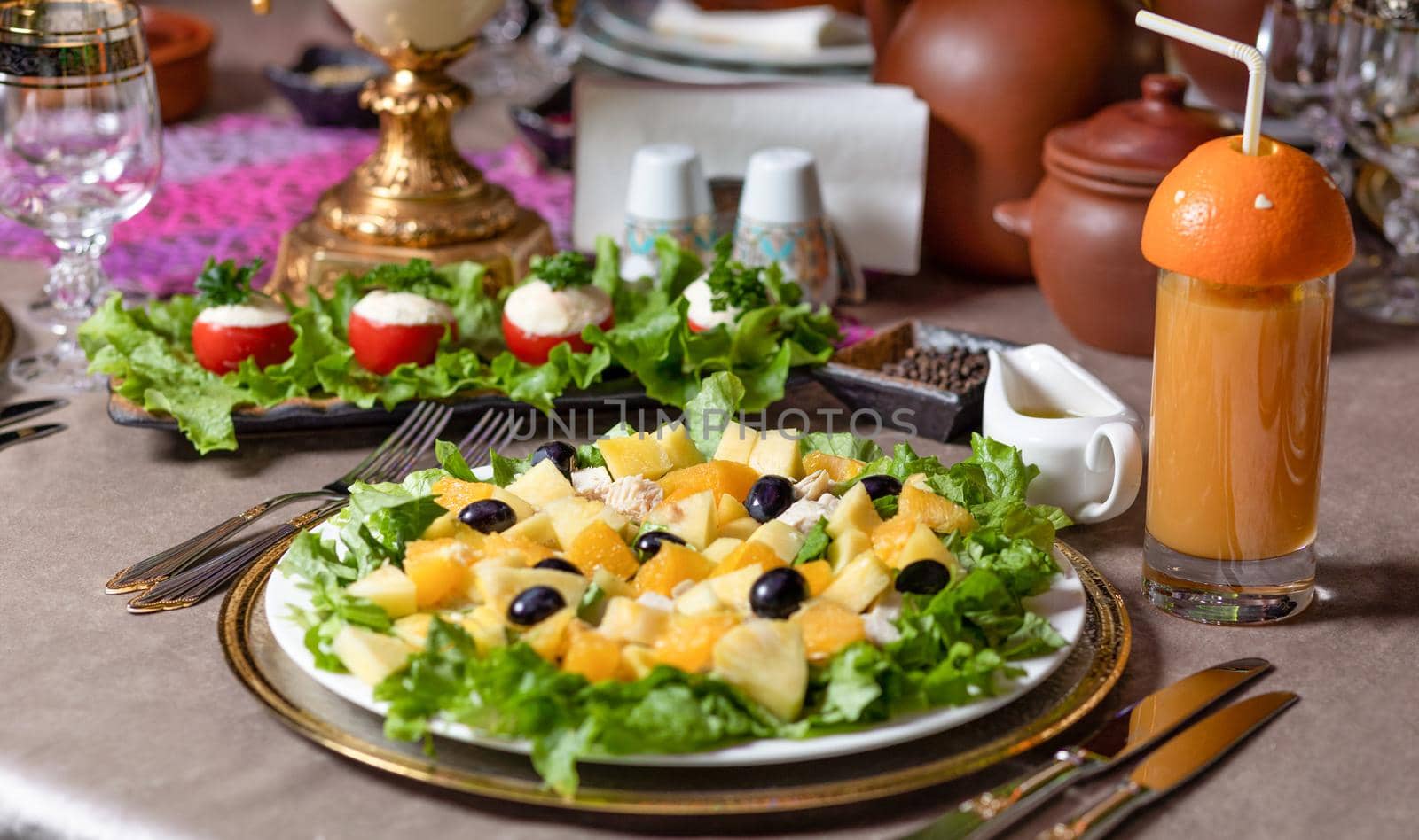 Tasty pumpkin salad on the table close up by ferhad