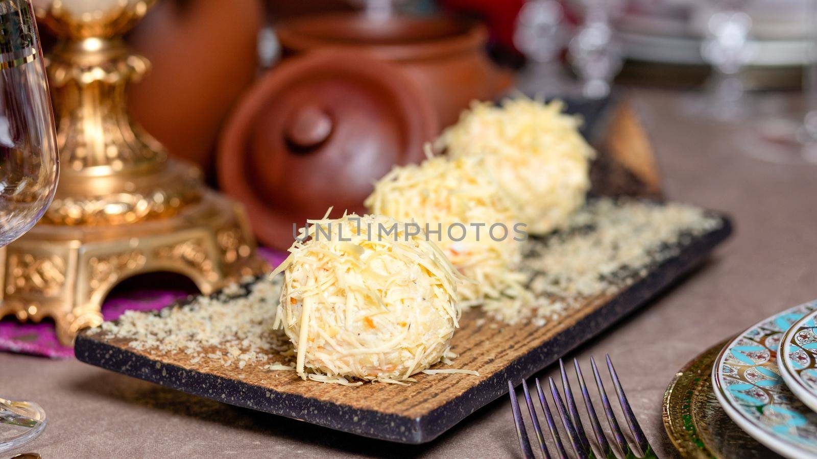 Cheese balls on the table close up