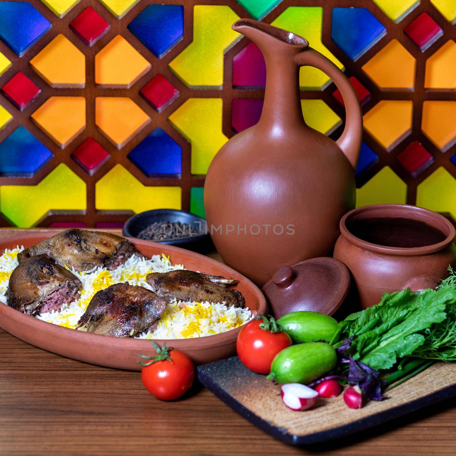 Grilled coot on the rice with vegetables by ferhad