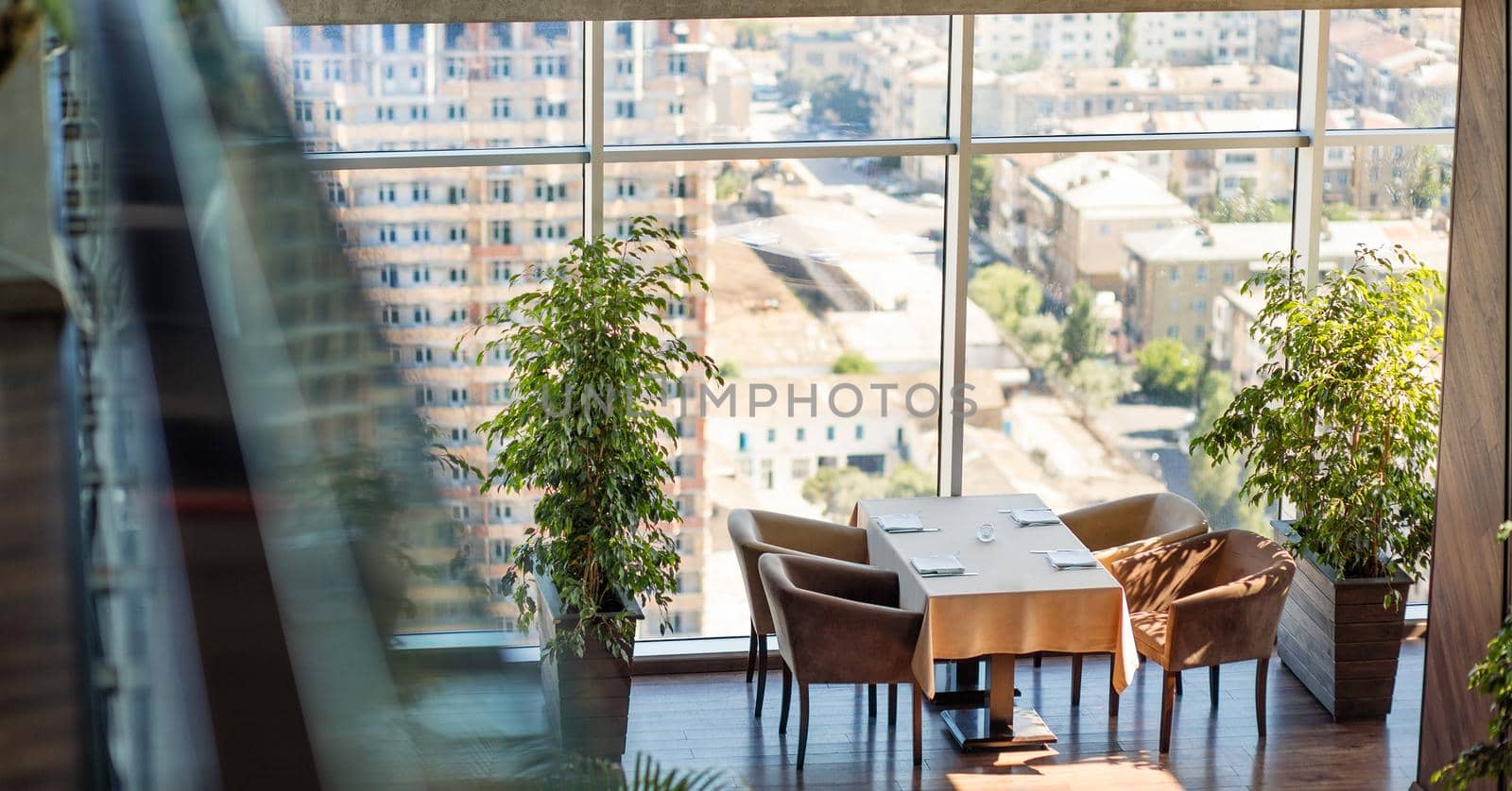 Luxury restaurant interior with city view by ferhad