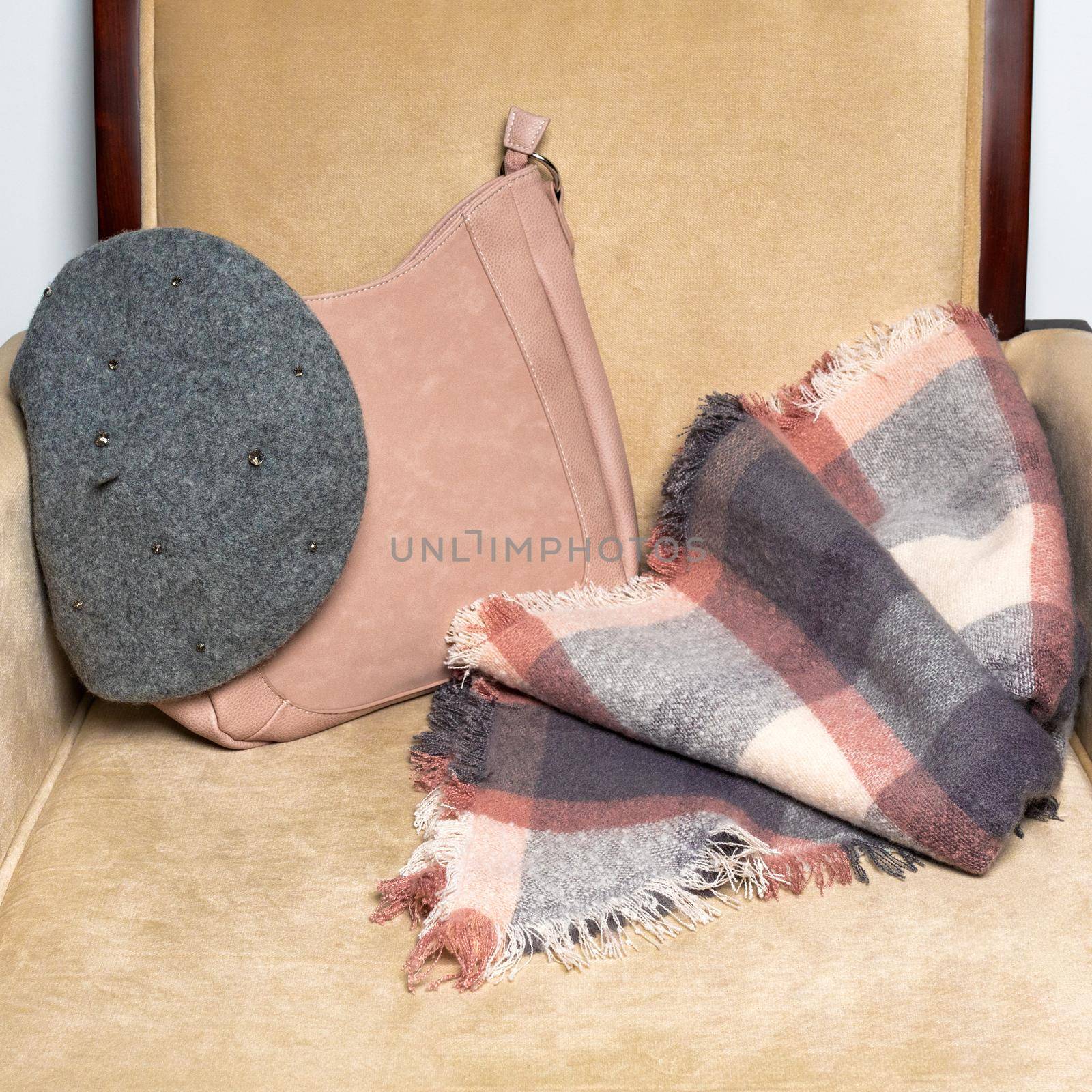 Woman winter clothing hat bag scarf