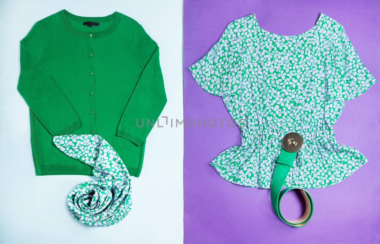 Green woman top outfit wear top view