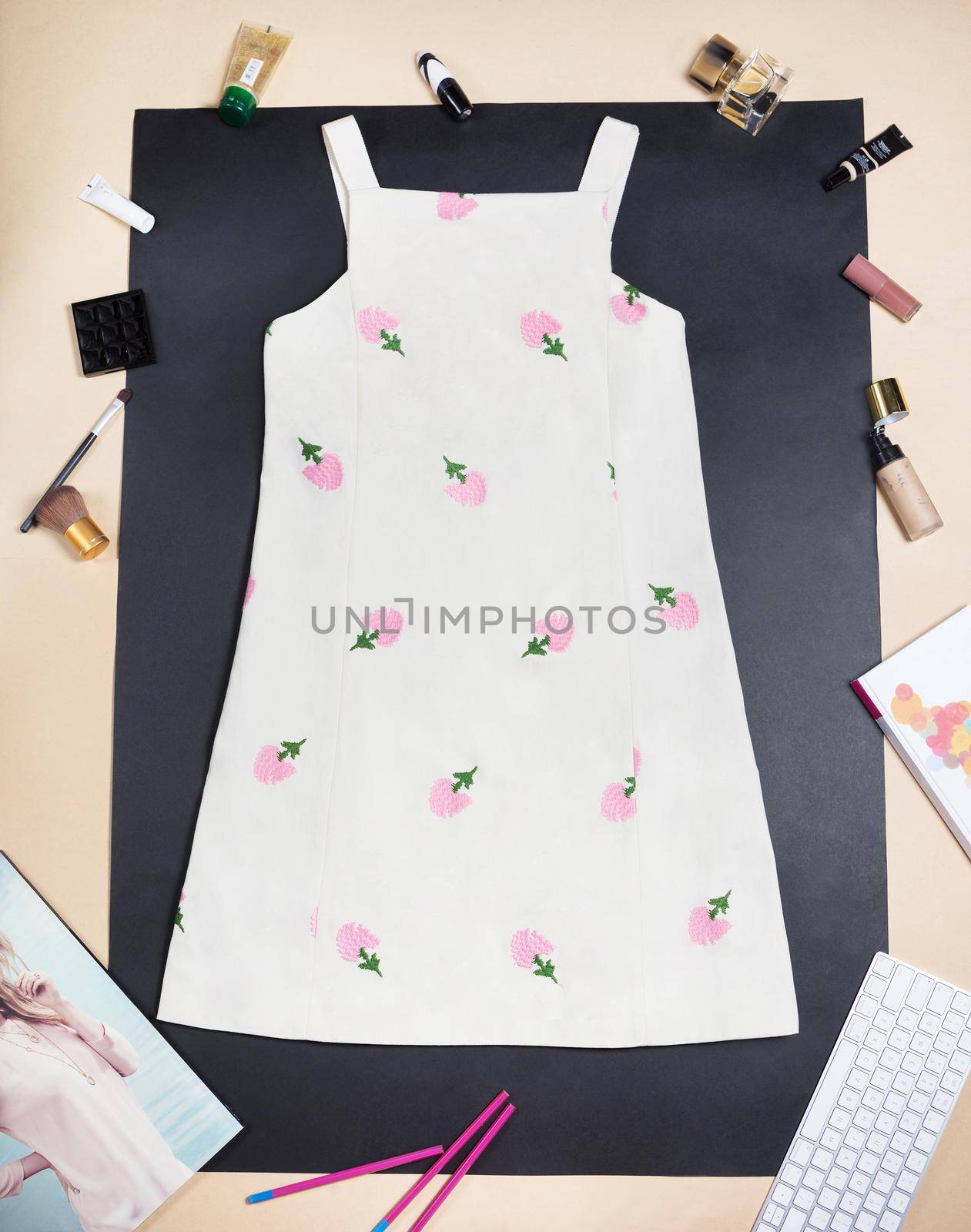 White flower woman outfit dress top view