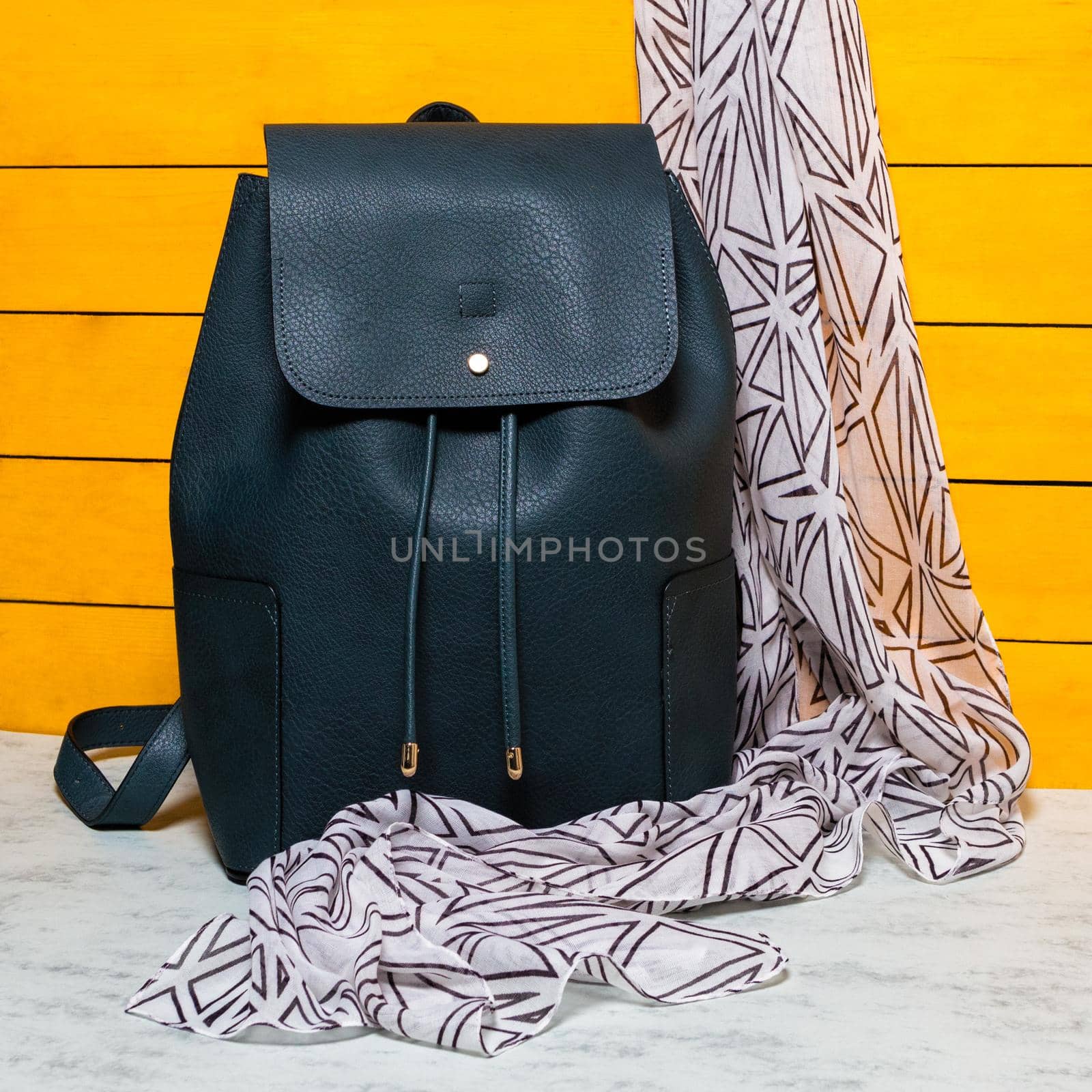 Black woman backpack with a scarf isolated