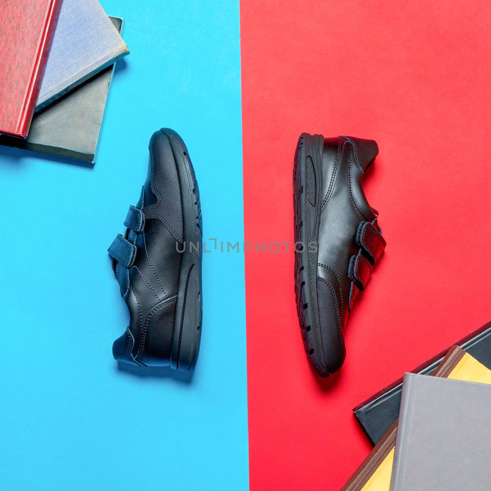 Black sport shoes for man isolated top view