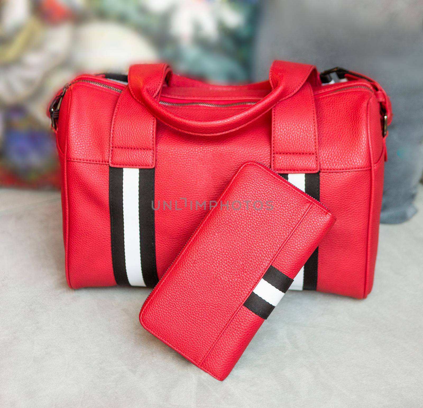 Red man handbag and wallet isolated