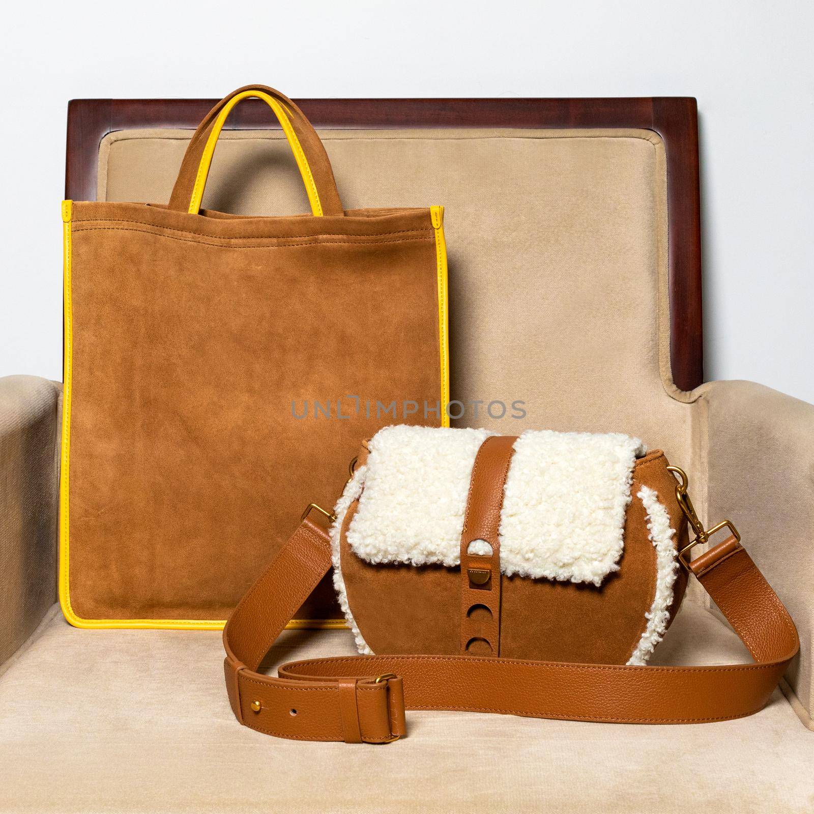 Brown woman handbags on the sofa by ferhad