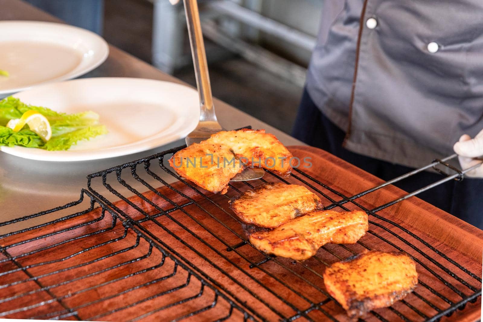 Fried fish meal, kebab close up