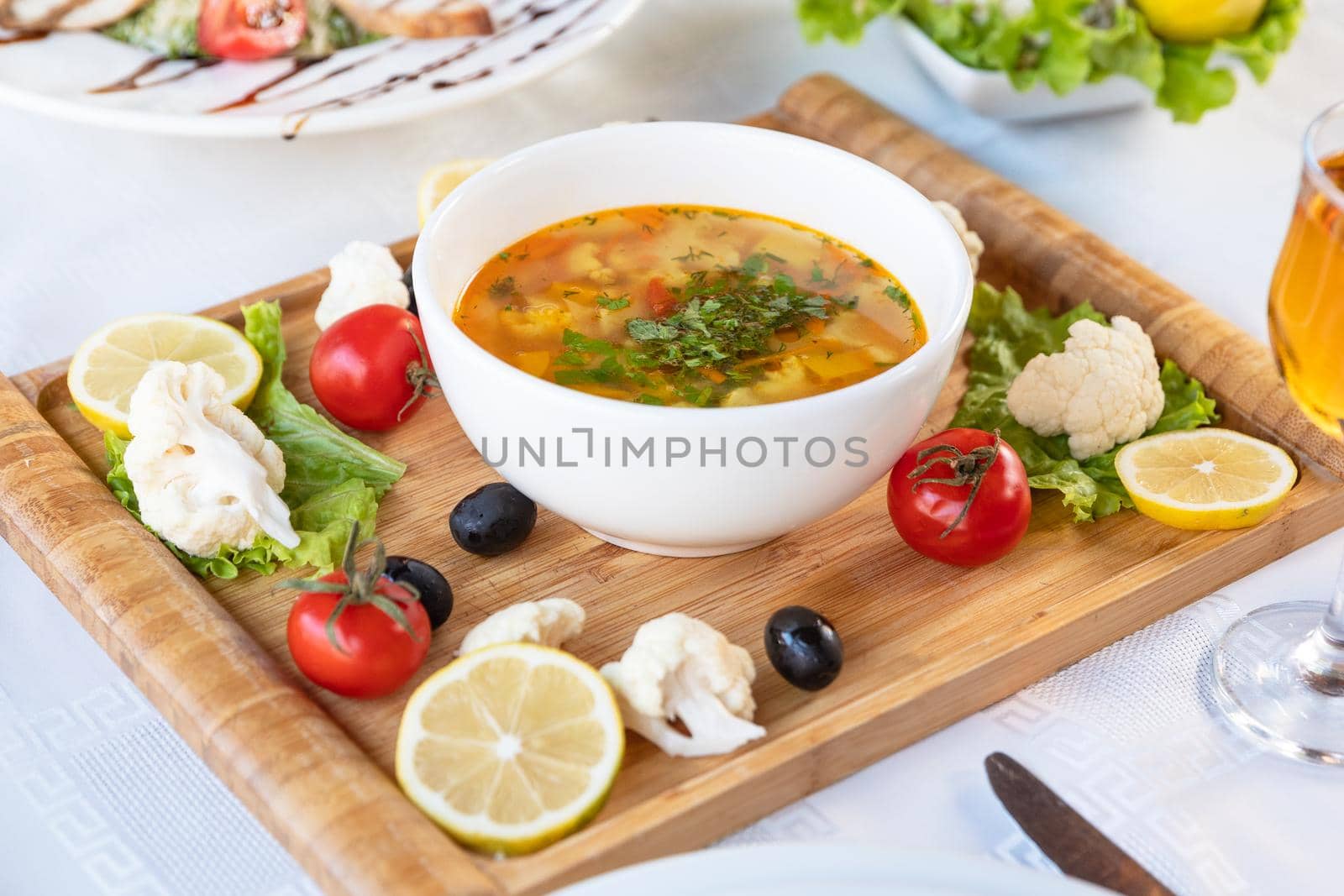 Tasty pasta soup with vegetables by ferhad