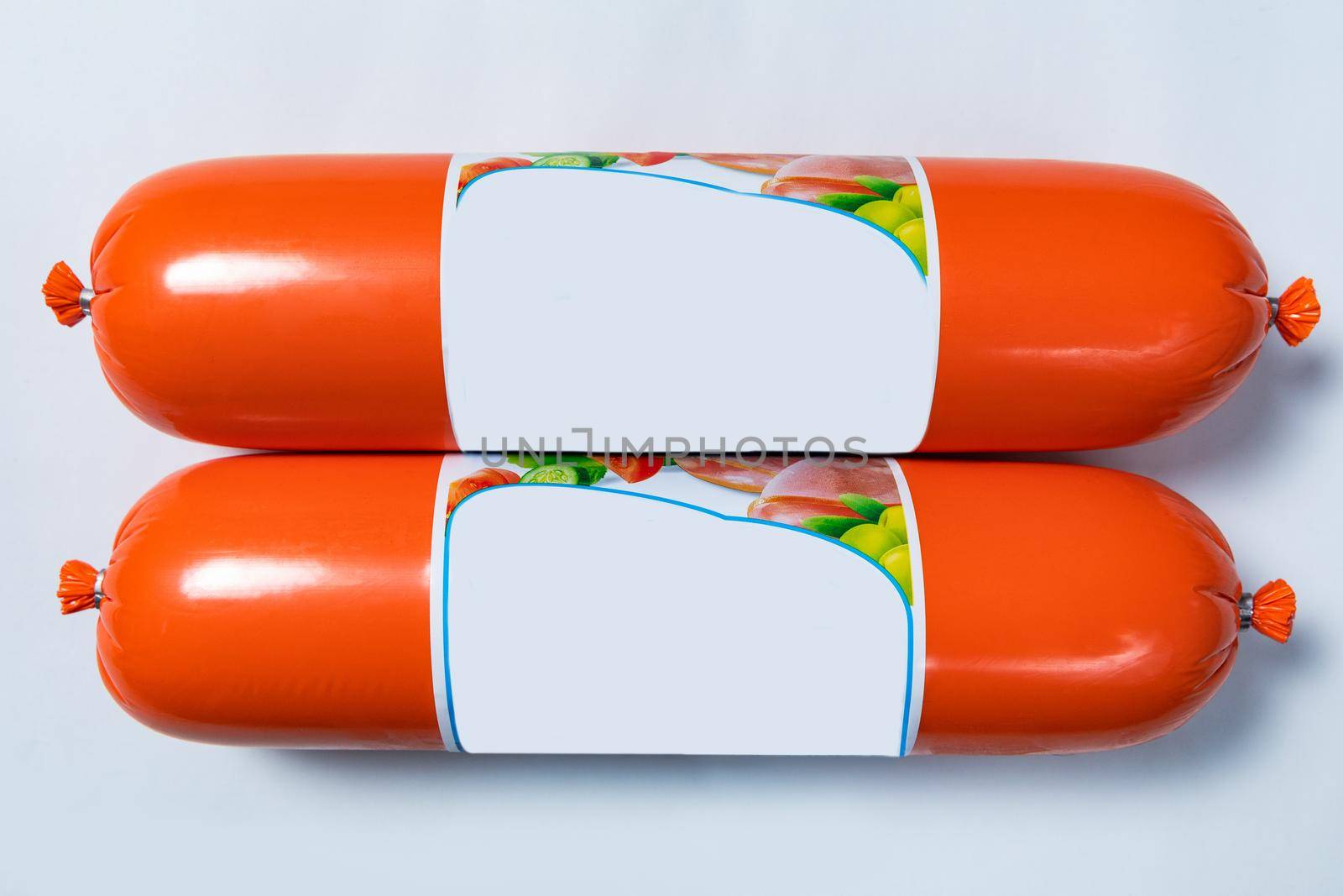 Sausage, salami product, ready for sale on the white background by ferhad