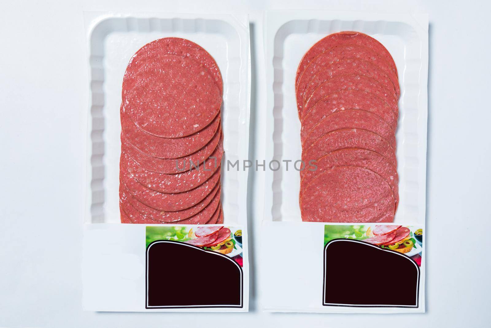 Sausage, salami product, ready for sale on the white background by ferhad