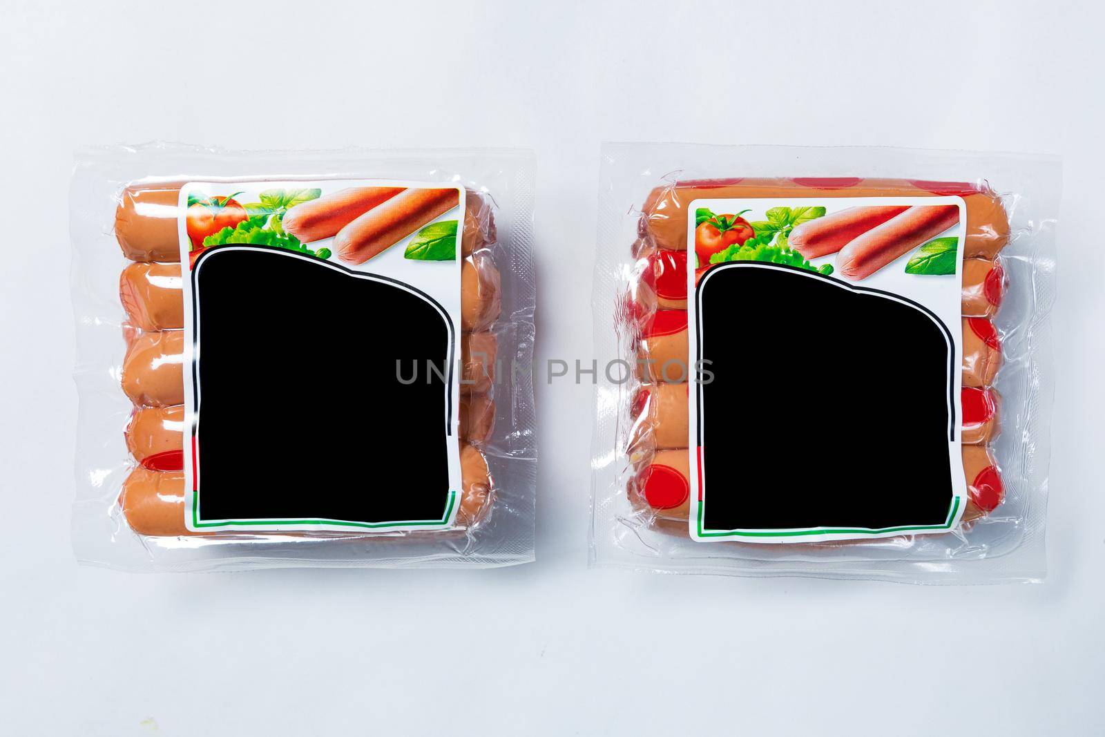 Sausage, salami product, ready for sale on the white background