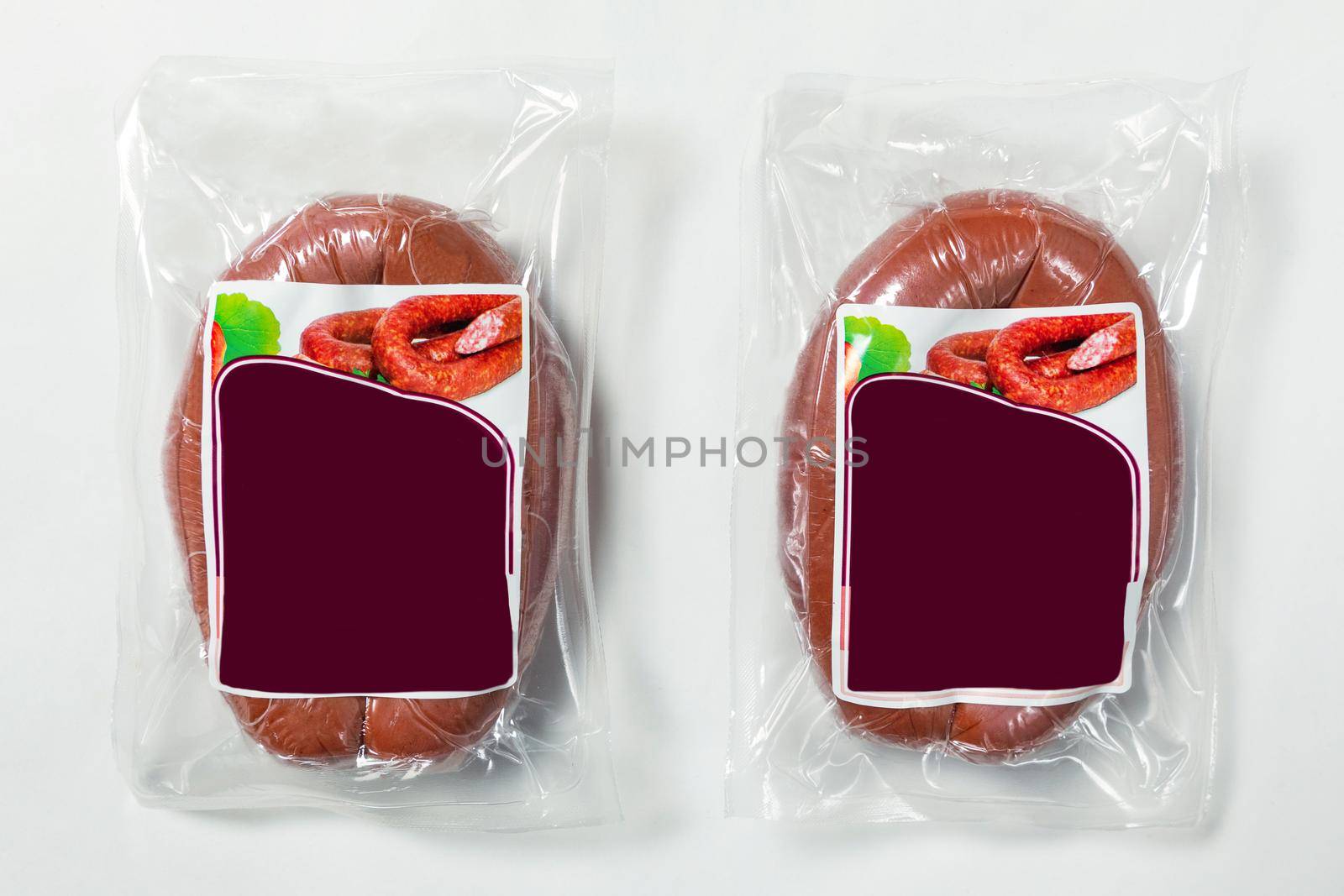 Sausage, salami product, ready for sale on the white background