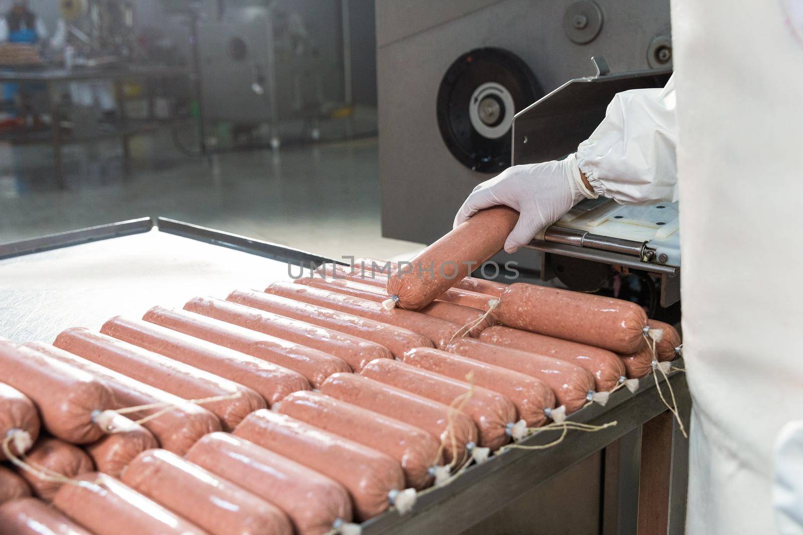 Making of Sausage, salami product, meat industry, machine, taking product