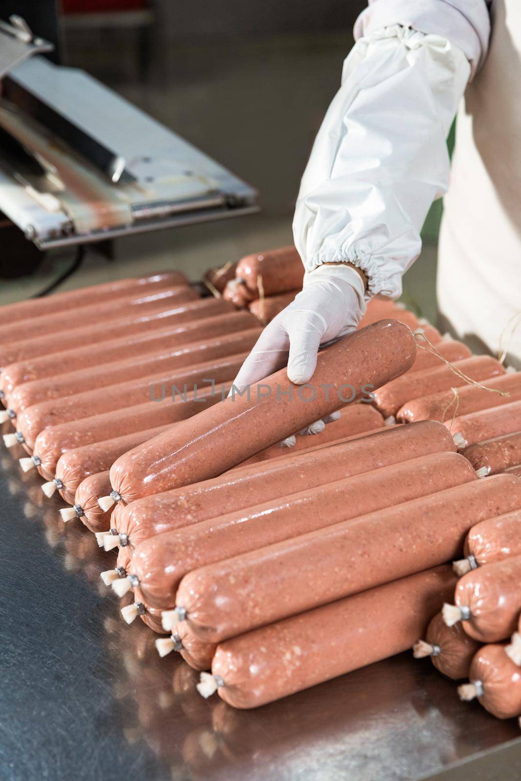 Making of Sausage, salami product, meat industry, machine, taking product