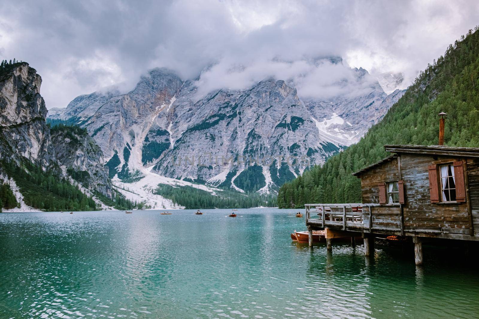 famous lake Lago Di Braies Italy, Pragser Wildsee in South Tyrol, Beautiful lake in the italian alps, Lago di Braies by fokkebok