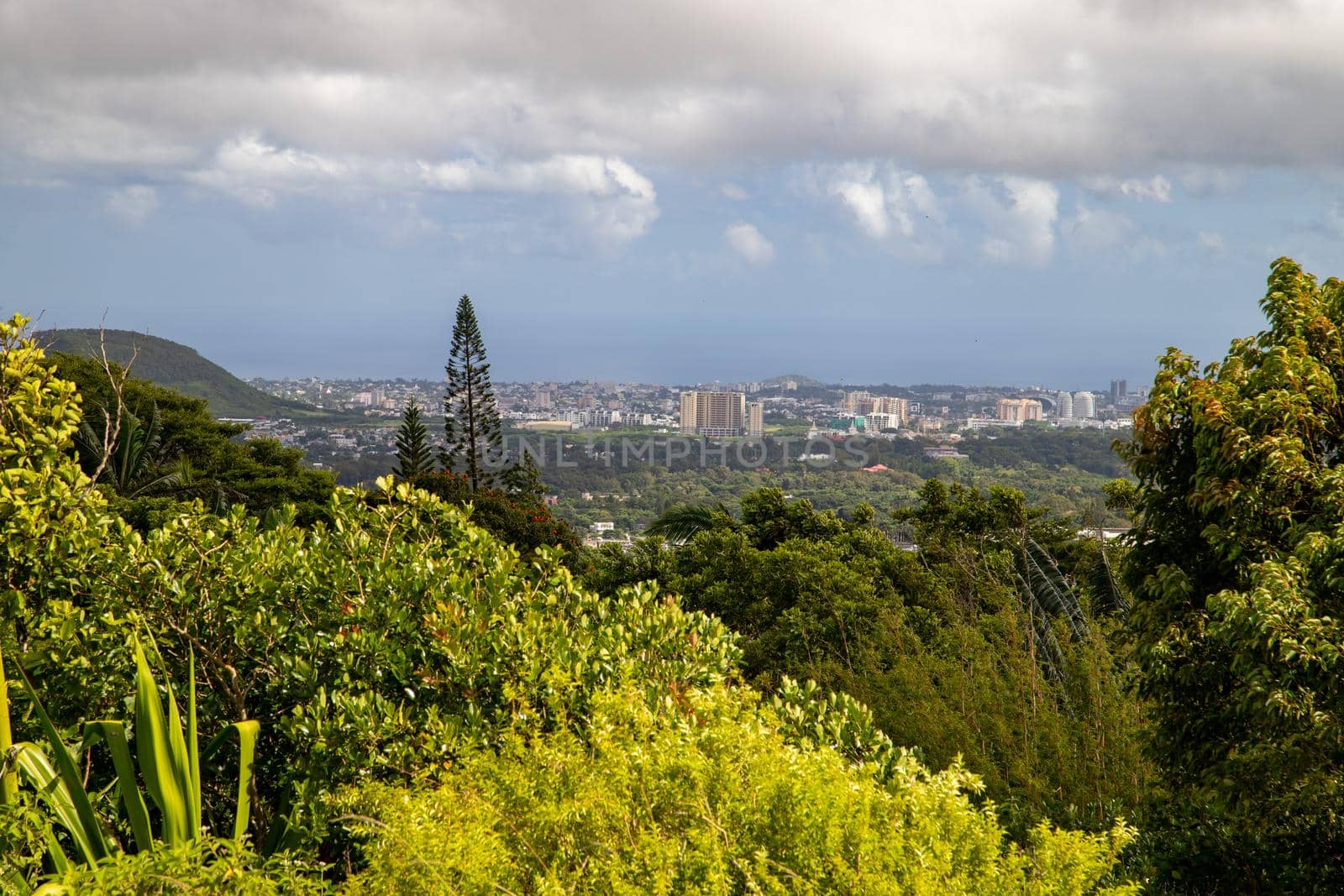 View on Port Louis, the capital city of Mauritius island and mountains in the background