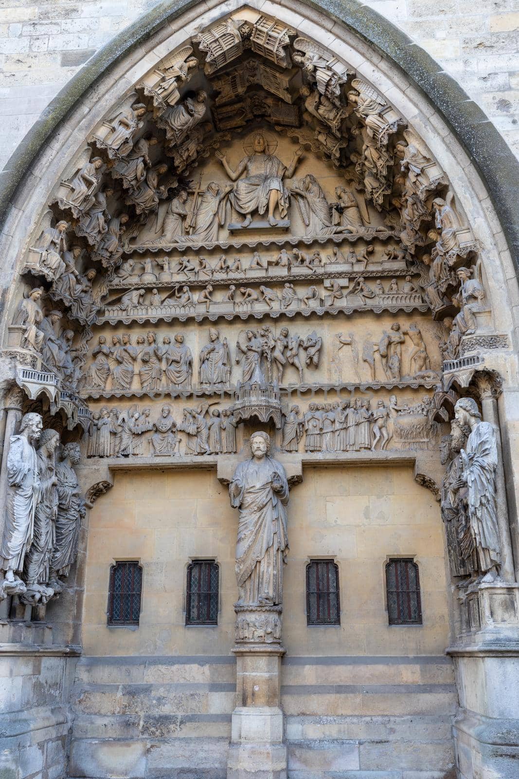 View at portal of cathedral Notre Dame in Reims by reinerc