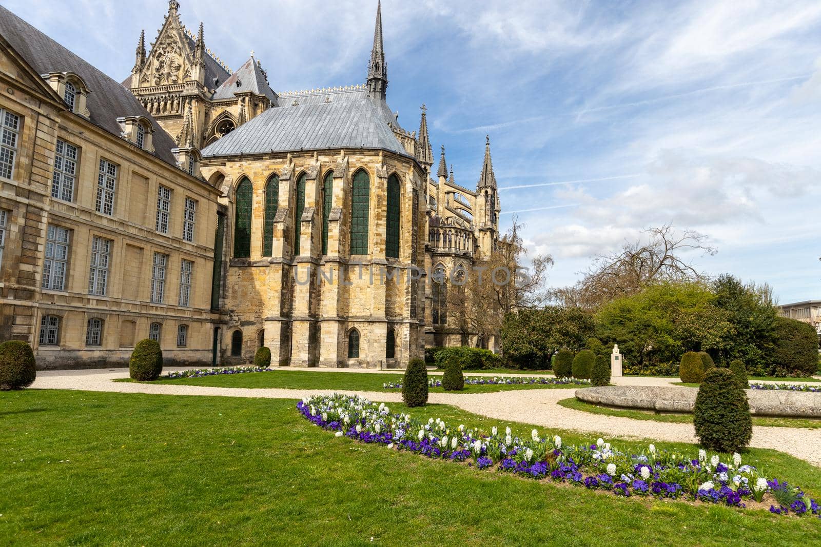 View at a part of cathedral Notre Dame in Reims, France