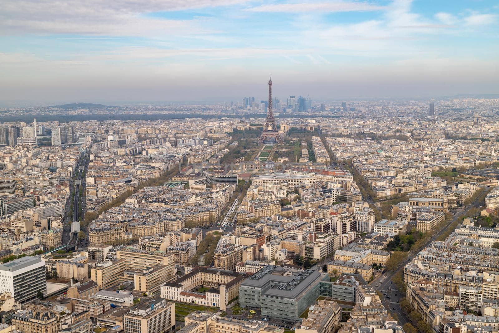 Aerial view from Tour Montparnasse at the city of Paris, France