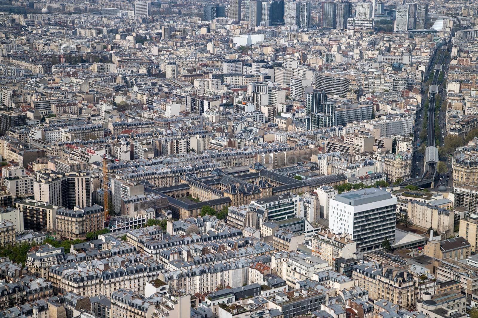 Aerial view from Tour Montparnasse at the city of Paris, France